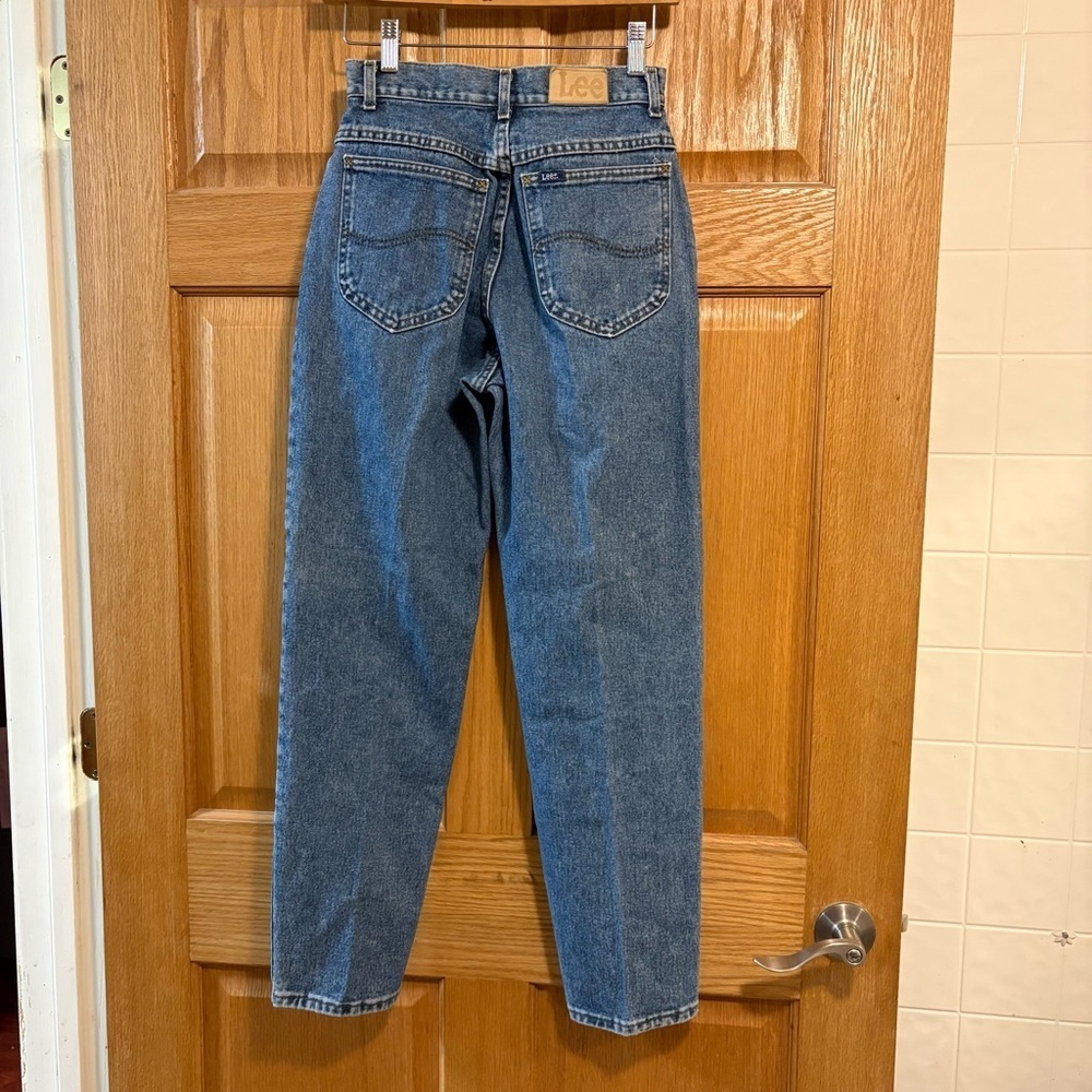 Vintage Lee Jeans Women's 26X29 7 Med Blue Tab Denim Union Stamp Made USA 1980s - Picture 6 of 11